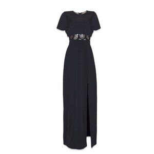 BCBGMAXAZRIA Haylee Maxi Gown Lace Overlay Elegant Prom Black Formal Dress Sz 6